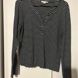 Pink Republic Black and White Long Sleeve Tie Front Blouse